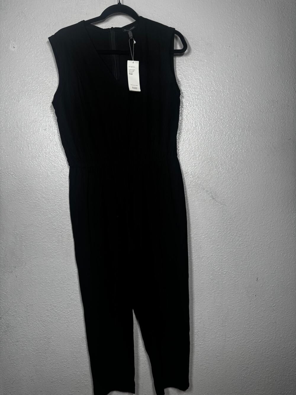 New Eileen Fisher Jumpsuit Black Crepe Sz S Elastic Waist Straight Leg
